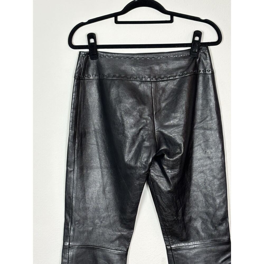 Vintage Cache Leather Flare Pants Size 0 Black Split Hem Low Rise Y2K - Picture 5 of 15